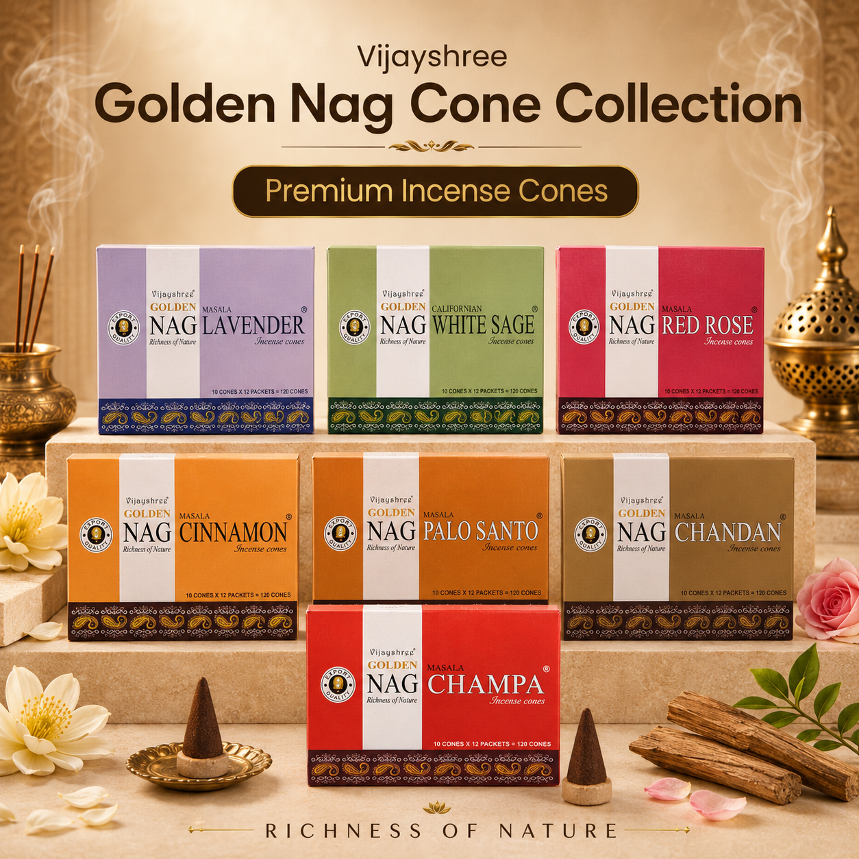 Vijayshree Golden incense cones collection
